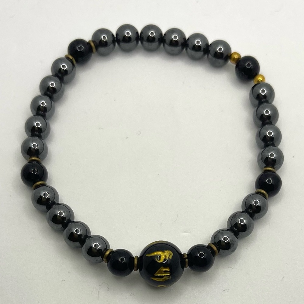 Vintage Natural Hematite, black onyx & Black Obsidian Beads bracelet